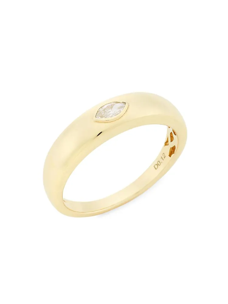 14K Yellow Gold & Marquise-Cut 0.11 TCW Diamond Dome Ring