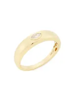 14K Yellow Gold & Marquise-Cut 0.11 TCW Diamond Dome Ring