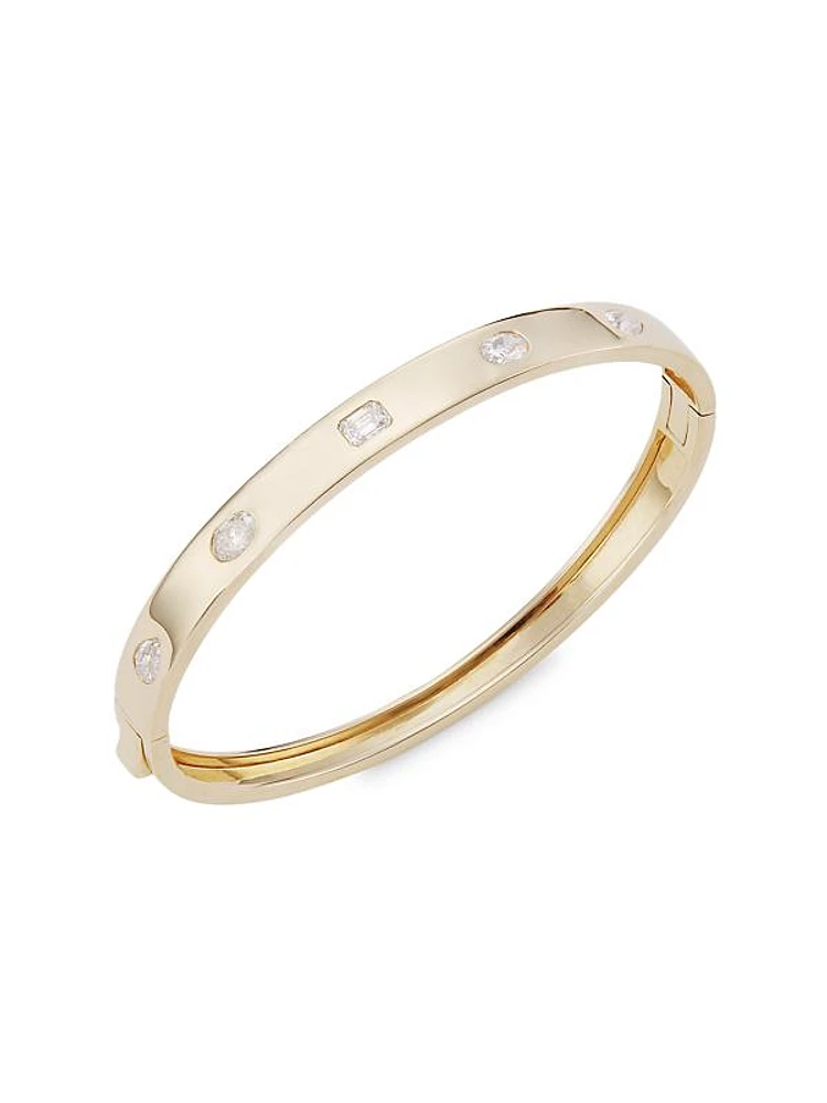 14K Gold & Multi Shape Diamond Bangle Bracelet