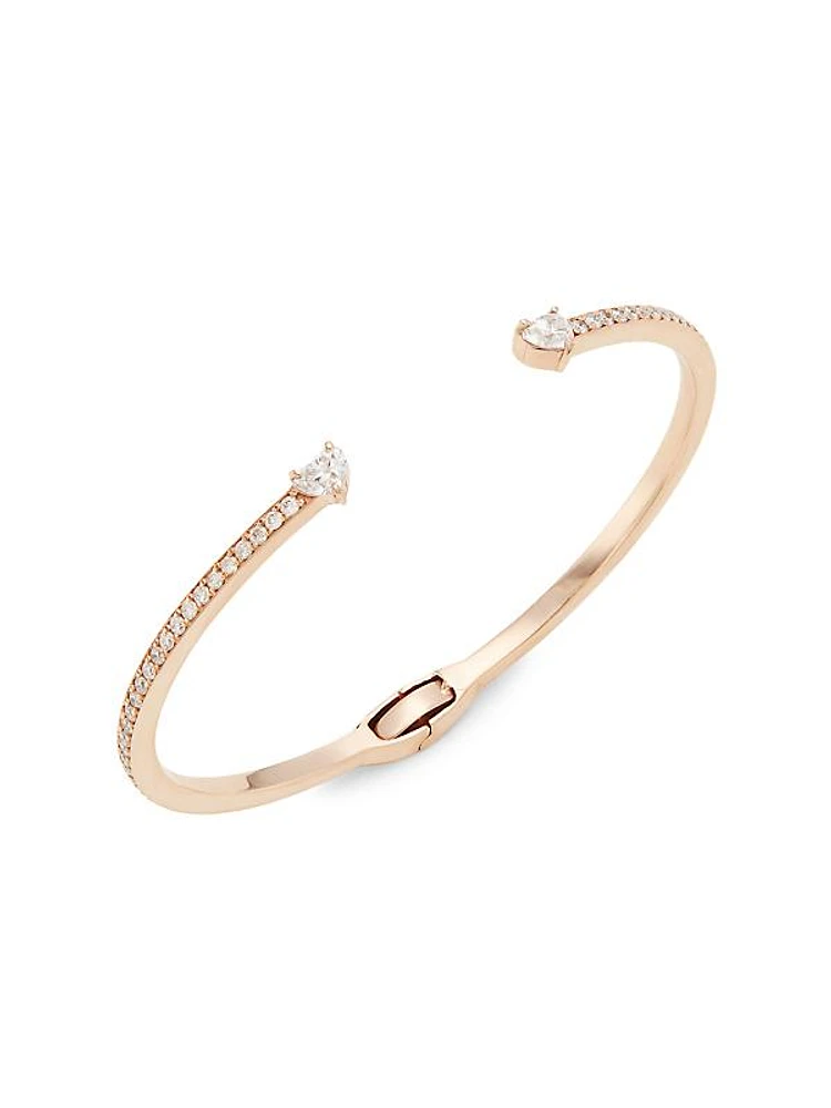 14K Rose Gold & 2.38 TCW Diamond Two-Heart Pavé Cuff