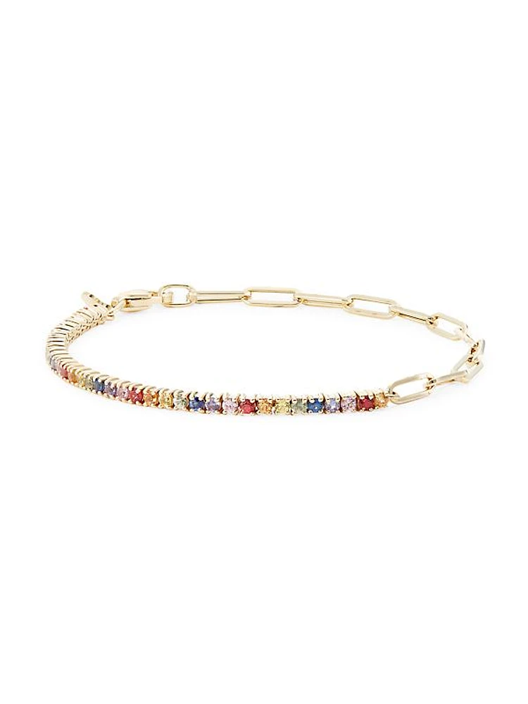 14K Gold & Half Rainbow Sapphire Tennis Bracelet