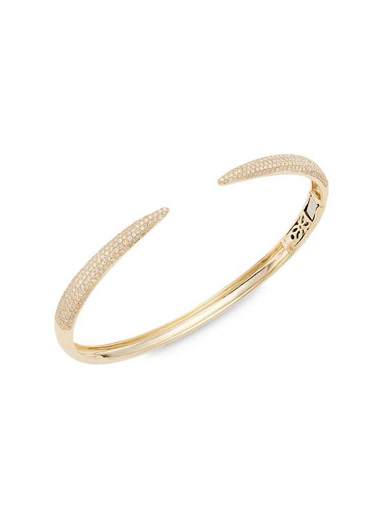 14K Yellow Gold & 0.79 TCW Diamond Pavé Claw Bangle