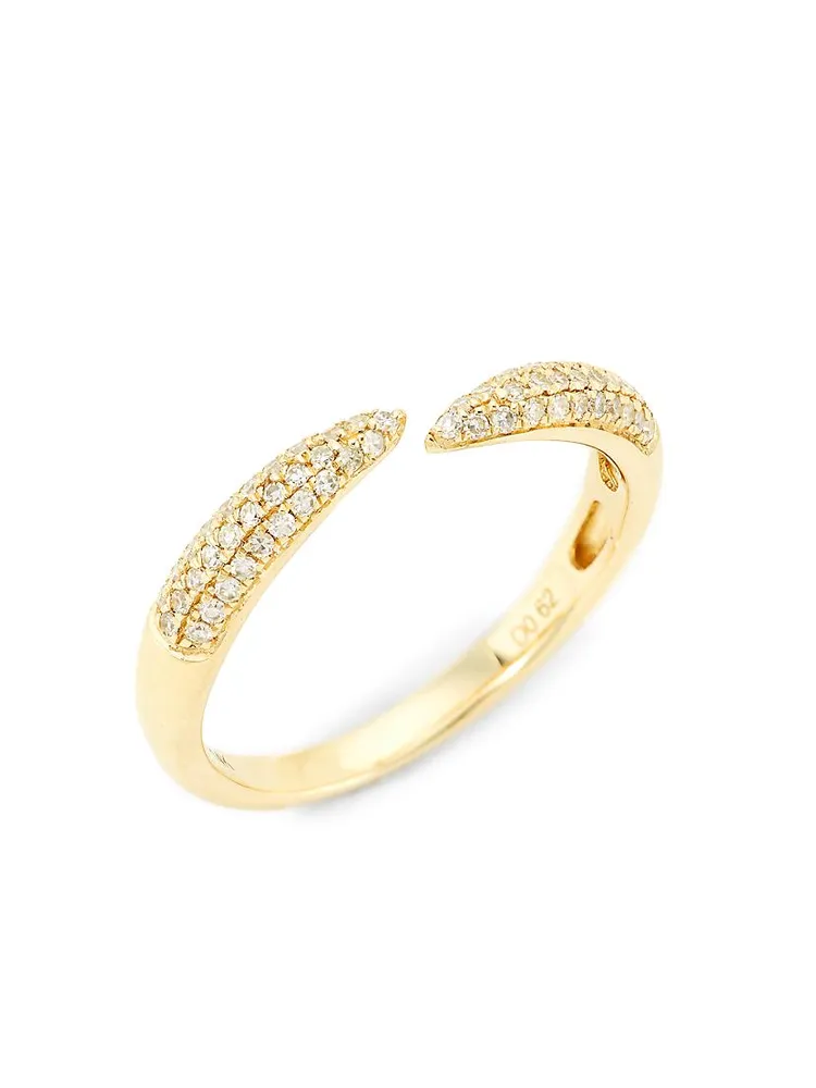 14K Yellow Gold & 0.19 TCW Diamond Pavé Claw Ring