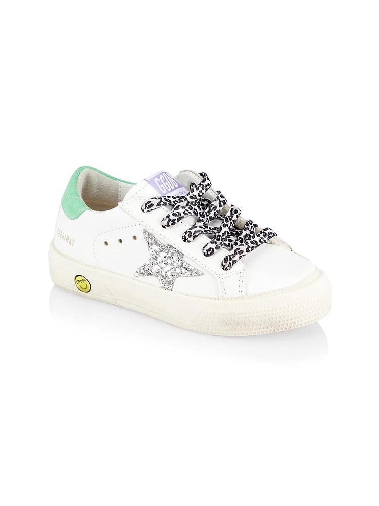 Little Girl's Ma Glitter Star Leather Low-Top Sneakers