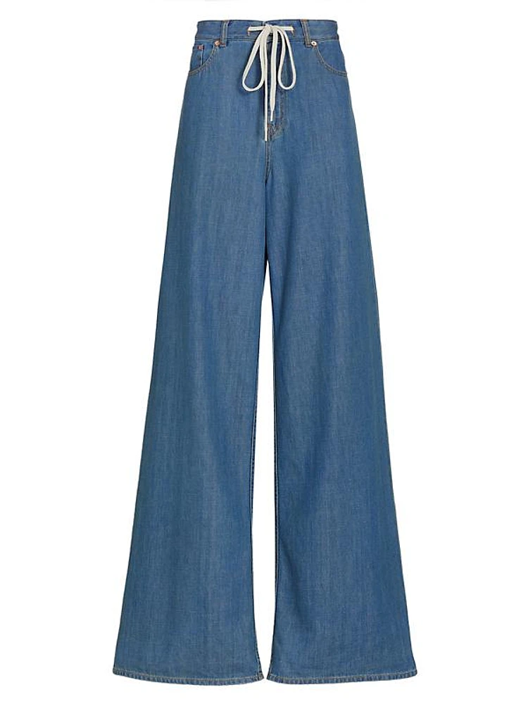 High-Rise Drawstring-Waist Wide-Leg Jeans