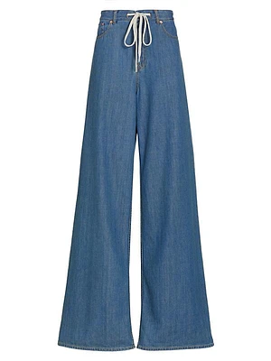 High-Rise Drawstring-Waist Wide-Leg Jeans