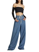 High-Rise Drawstring-Waist Wide-Leg Jeans