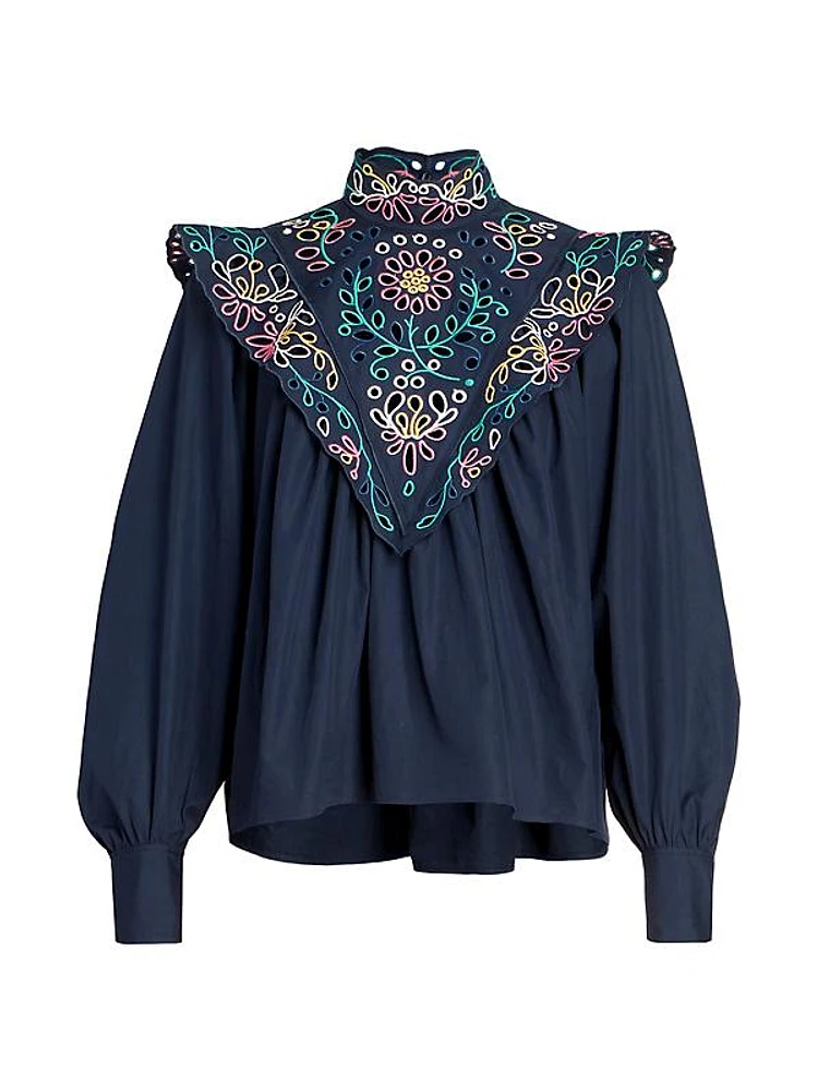 Embroidered Bib Blouse