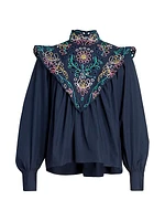 Embroidered Bib Blouse