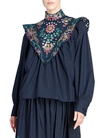 Embroidered Bib Blouse