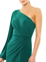 Jersey One-Shoulder Column Gown