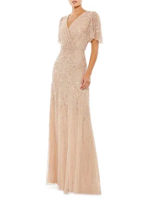 Sequined Beaded Tulle Gown