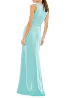 Ieena Beaded-Neck Jersey Gown