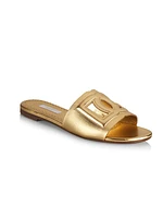 Girl's Metallic Leather Slide Sandals