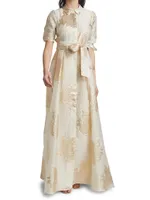 Brocade Organza Tie Waist Gown