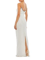 Embellished Grid Sheath Slip Gown