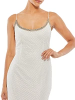 Embellished Grid Sheath Slip Gown