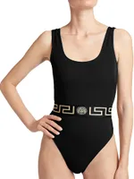 Greek Key Belt One-Piece Swimsuit