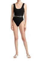 Greek Key Belt One-Piece Swimsuit