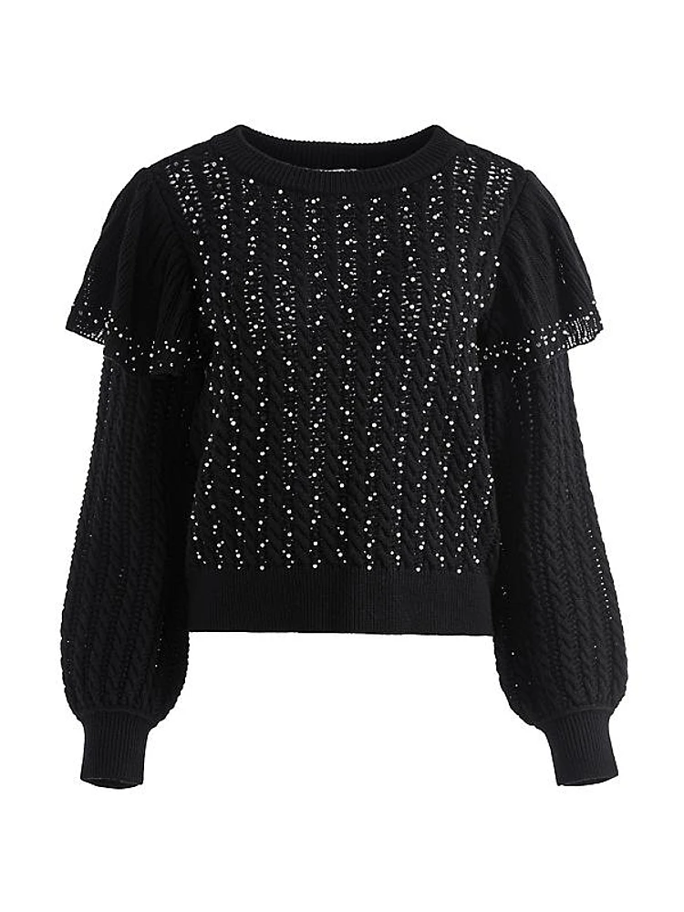 Rosi Pearl-Embellished Cable Knit Sweater