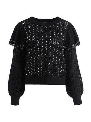 Rosi Pearl-Embellished Cable Knit Sweater