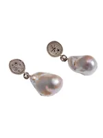 Gloria Amulet 9K Gold, Sapphire & Pearl Drop Earrings
