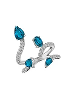 Mirage 18K White Gold, Diamond & Blue Topaz Wraparound Ring