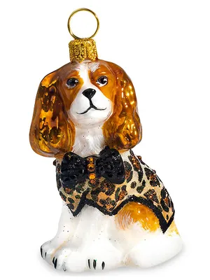 Diva Dog Cav King Blenheim In Coat & Crystal Bow Tie Ornament