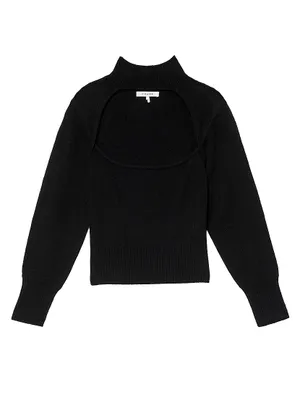 Cut-Out Turtleneck Cashmere-Blend Sweater