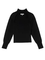 Cut-Out Turtleneck Cashmere-Blend Sweater