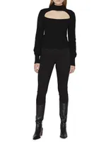 Cut-Out Turtleneck Cashmere-Blend Sweater