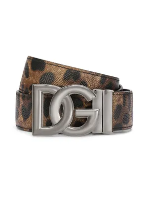 DG Logo Leopard Print Leather Belt