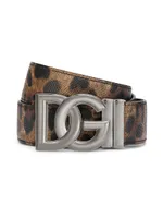 DG Logo Leopard Print Leather Belt