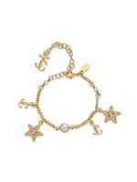 Goldtone, Crystal, & Resin Pearl Charm Bracelet