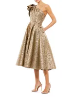 Asymmetric Metallic Tea-Length Dress