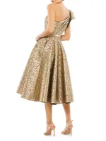 Asymmetric Metallic Tea-Length Dress