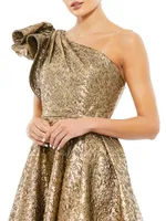 Asymmetric Metallic Tea-Length Dress