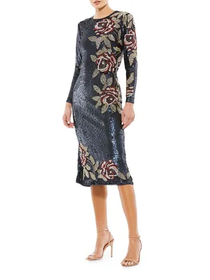 Metallic Floral Midi Dress