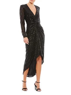 Ieena Sequin Knotted Midi Dress