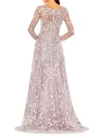 Semi-Sheer Floral-Embroidered Gown