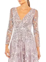 Semi-Sheer Floral-Embroidered Gown