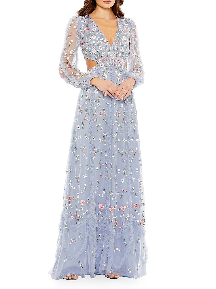 Floral Appliqué-Embellished Gown