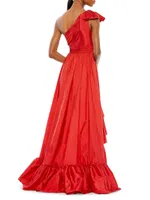 One-Shoulder Satin Asymmetric Gown