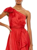 One-Shoulder Satin Asymmetric Gown