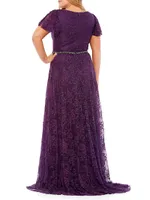 Plus Lace Flutter-Sleeve Gown