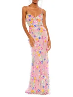 Metallic Floral Sheath Gown