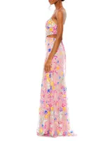 Metallic Floral Sheath Gown