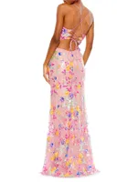 Metallic Floral Sheath Gown