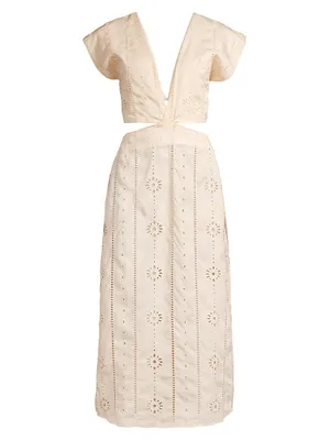 Quinto Sol Cotton Eyelet Midi-Dress