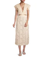 Quinto Sol Cotton Eyelet Midi-Dress